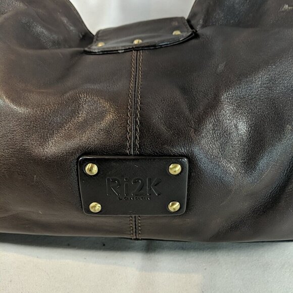 Ri2K Leather Dark Brown Gold Shoulder Purse Bag Adjustable Strap Y2K - Picture 5 of 15